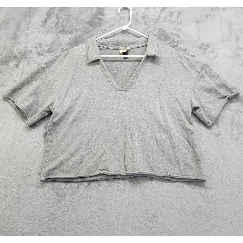 Universal Thread Top Womens XL Gray French Terry Pullover Crop V-Neck Polo